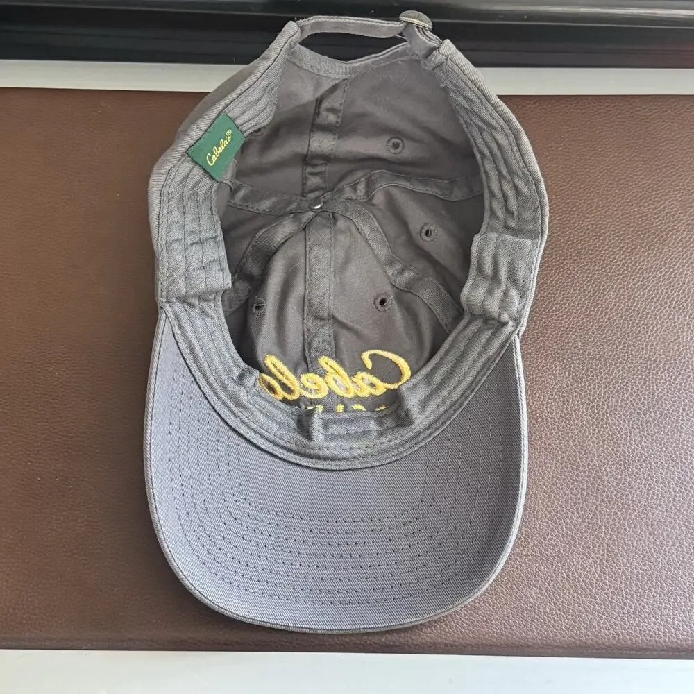 Cabela's Club Hat Cap Gray Yellow Embroidered Adjustable Strapback - READ